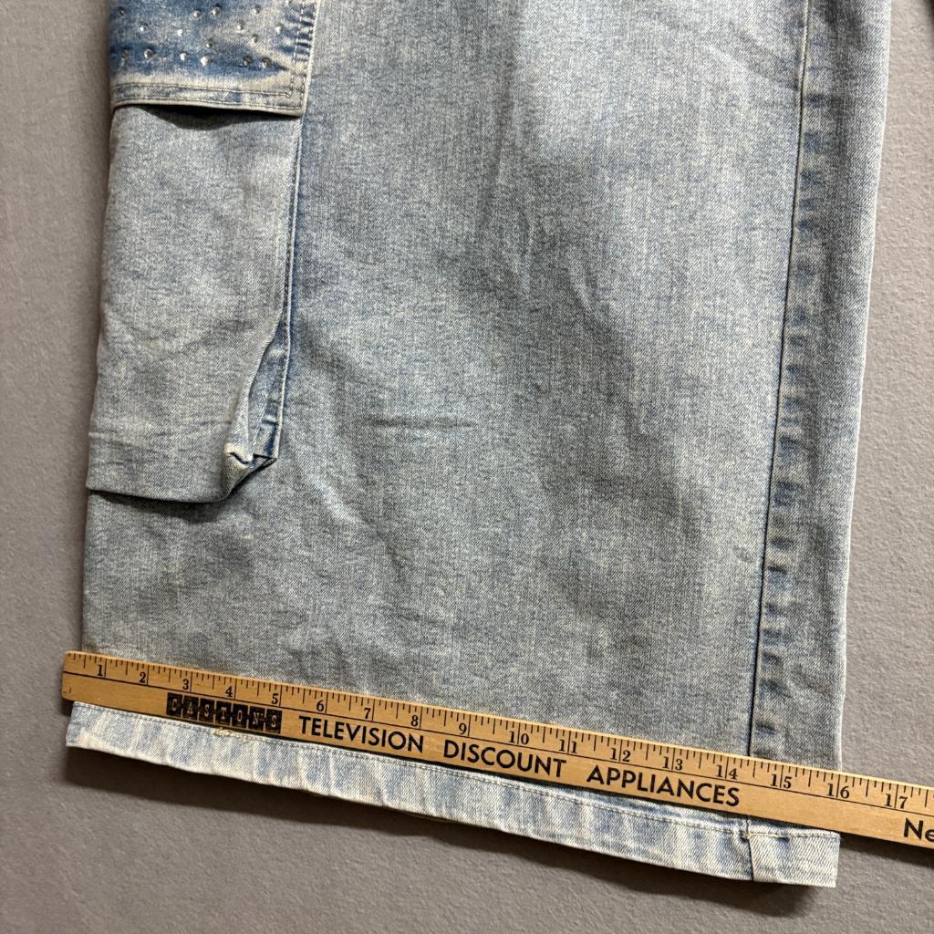 Madden NYC Cargo Jeans Womens XXL 20 Blue Light Wash Rhinestone Wide Leg New