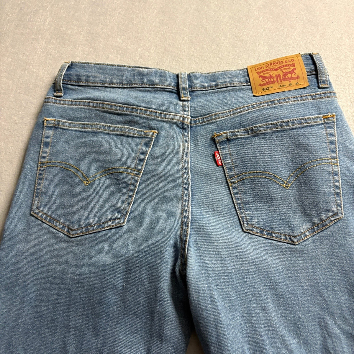 Levis 502 Regular Taper Jeans Girls Size 16 Reg Blue Distressed Denim W28 L30