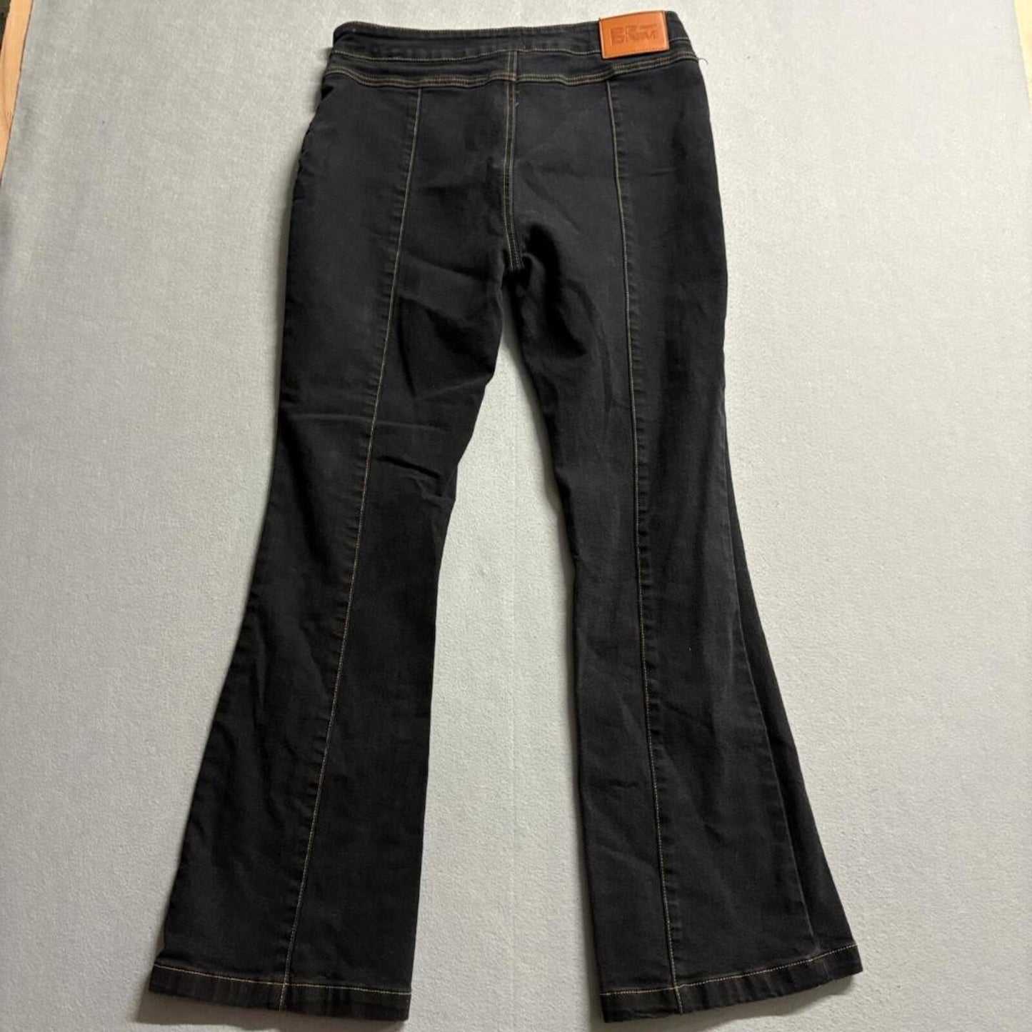 Princess Polly Flare Jeans Womens US 4 Black High Rise Front Zip Seam Detail