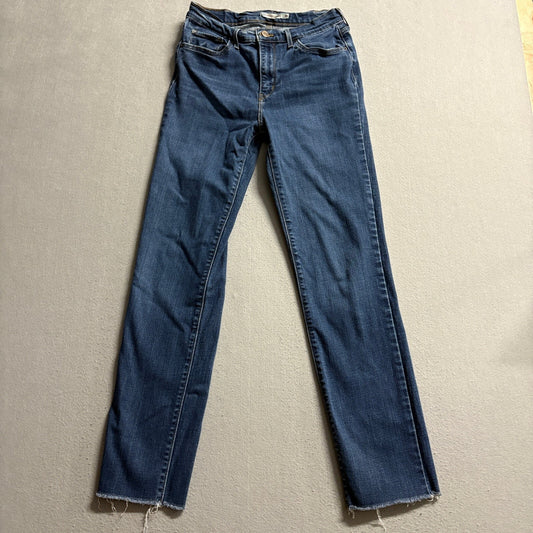 Levi's 724 High Rise Straight Jeans Womens 29 Blue Denim Raw Hem Cutoff W29 L29
