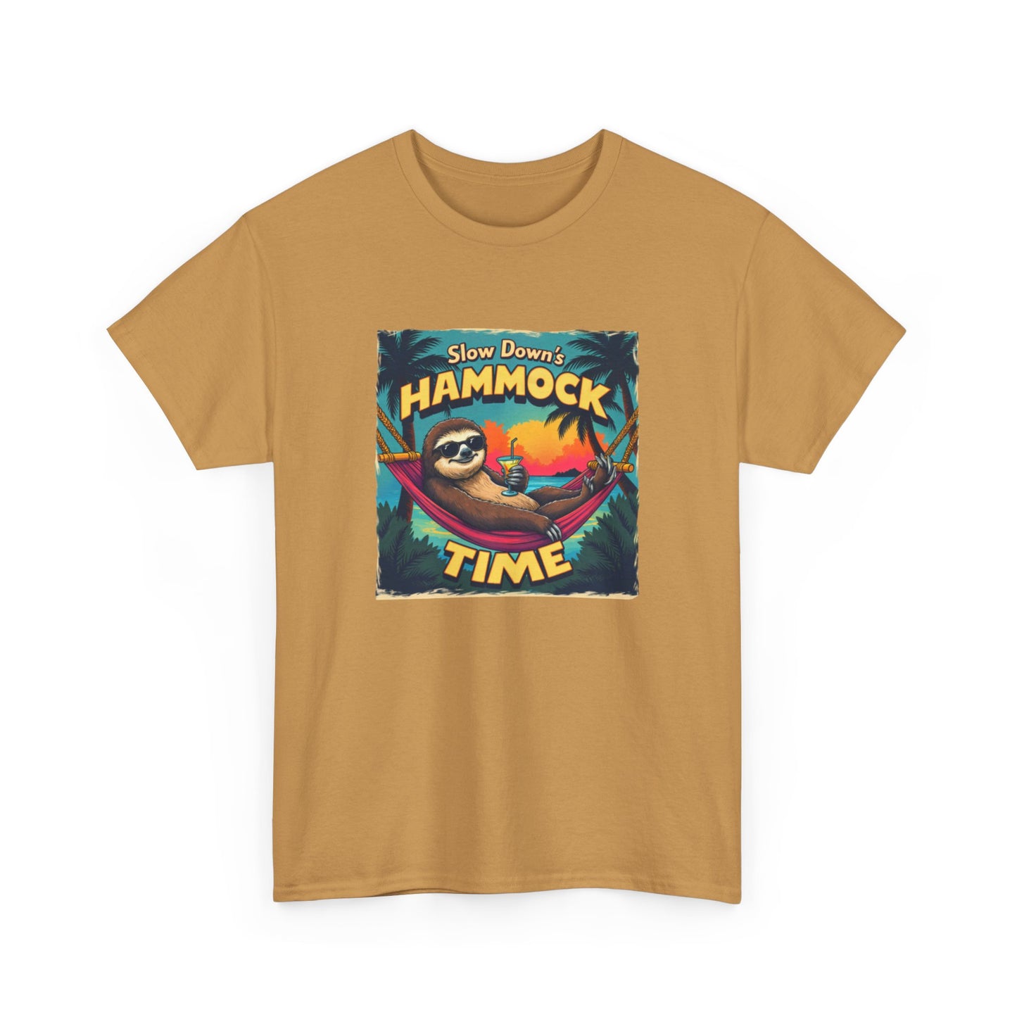 Slow Down Hammock Time Sloth Unisex Heavy Cotton Tee