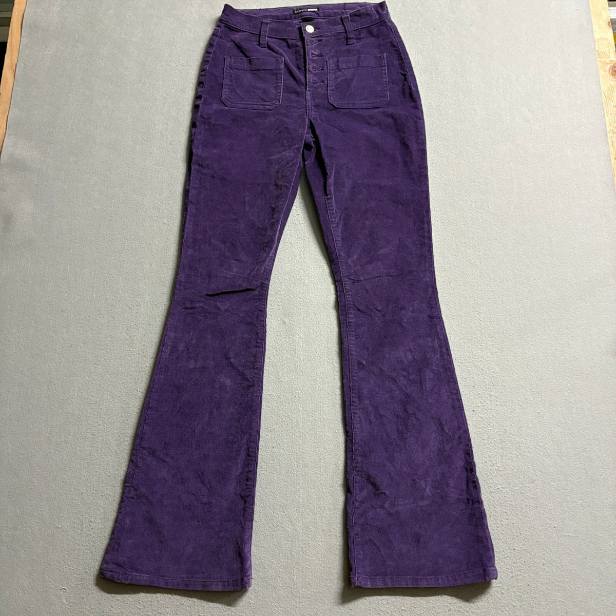 Fashion Nova Womens Purple Corduroy Flare Pants Button Fly Front Pocket Size
