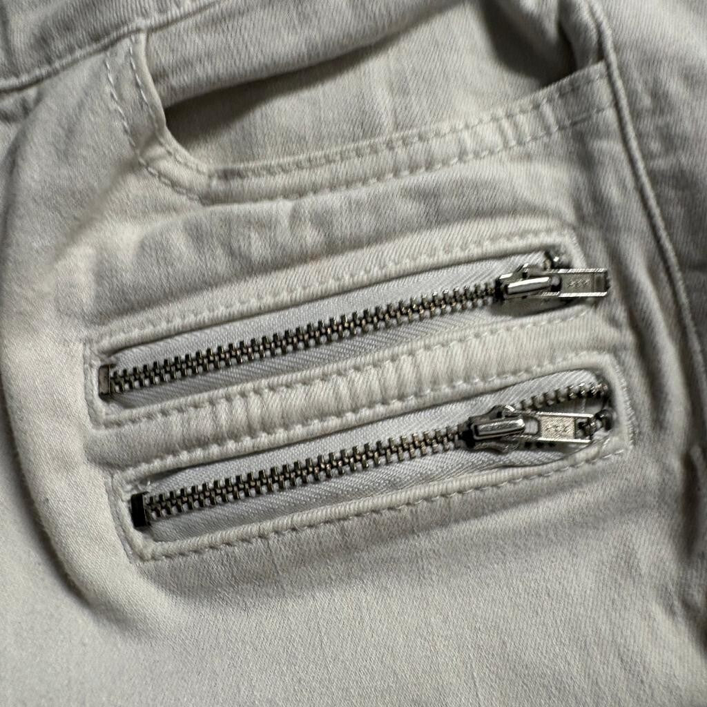 Guess Skinny Moto Jeans Womens 25 Beige Off White Ankle Zip Multi Pocket Low