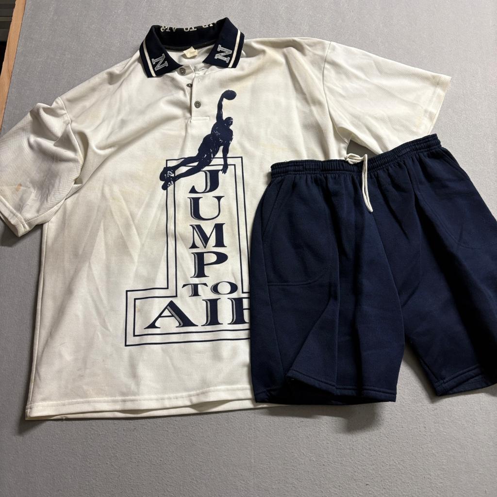 Vintage Jump to Air Polo and Shorts Set Mens XL White Navy Basketball 90s USA
