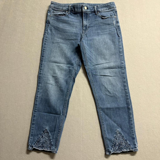 White House Black Market The Slim Jeans Womens 8 Mid Rise Blue Embroidered Hem