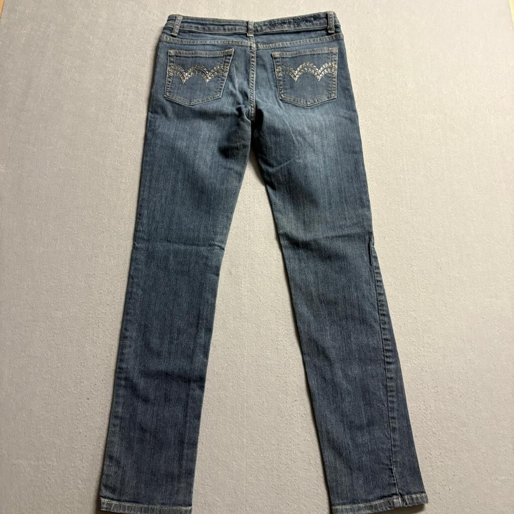 Machine Nouvelle Mode Jeans Womens Size 7 Blue Denim Straight Leg Embroidered