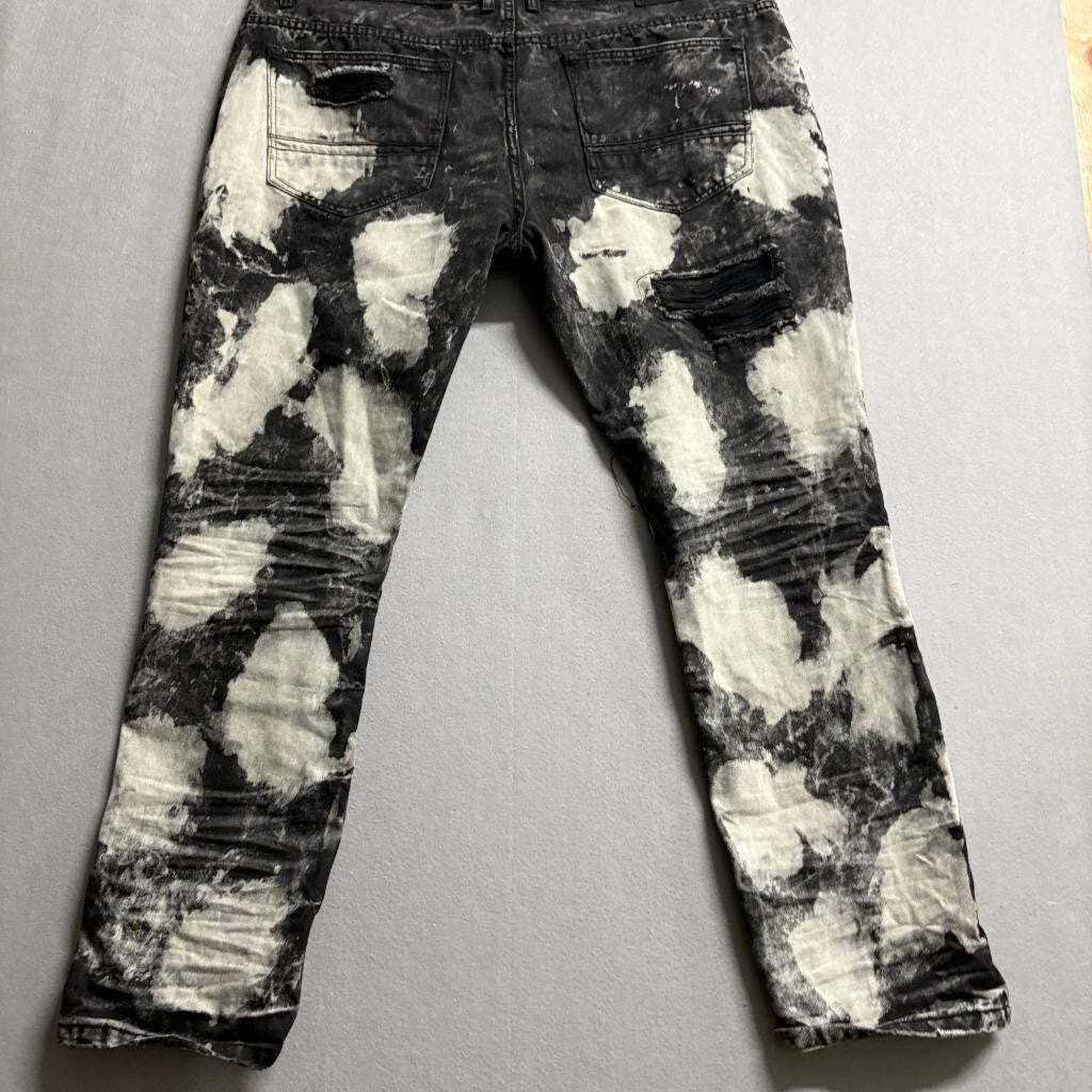 Smoke Rise Mens Distressed Bleach Splatter Jeans Black White Size 40x30