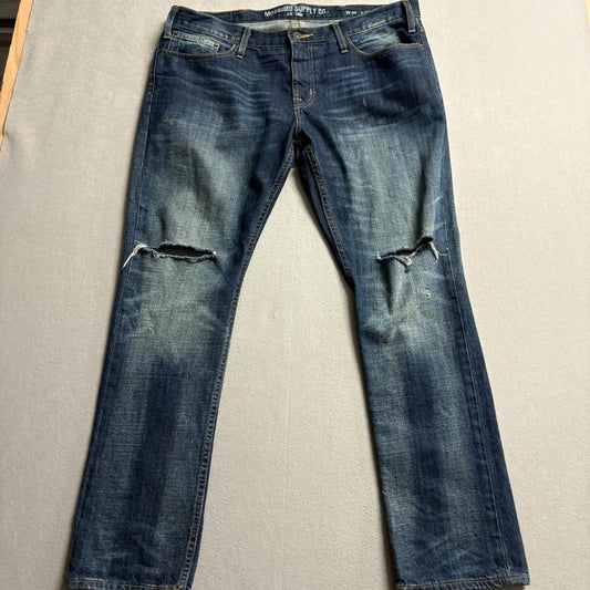 Mossimo Supply Co Mens Slim Fit Distressed Jeans Size 38x32 Blue Denim Ripped