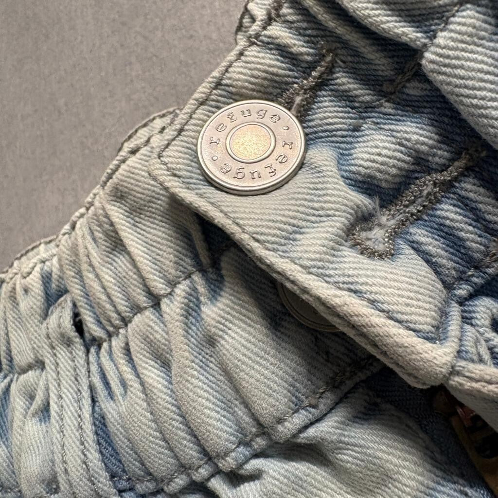 Refuge Denim Mom Jeans Womens Small Light Wash Distressed Elastic Waist