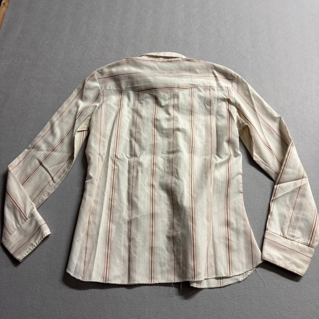 Vintage 70s Western Pearl Snap Shirt Mens Medium Beige Brown Stripe Made in USA