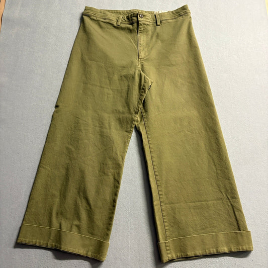 Gap Khakis Womens Wide Leg High Rise Pants Size 16 Green Olive Cropped Stretch