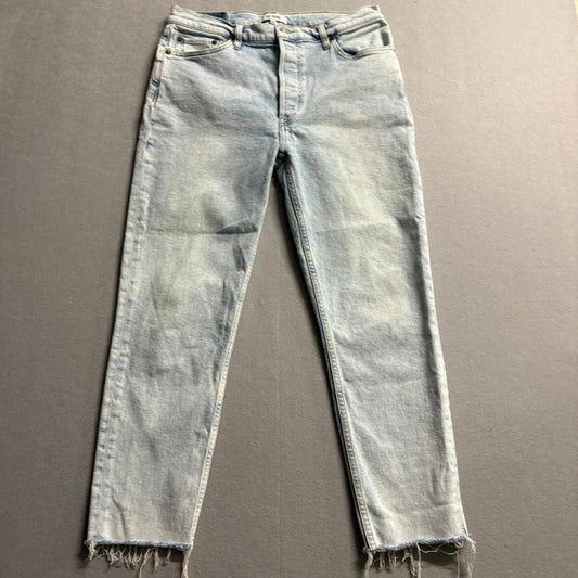 RE/DONE High Rise Crop Jeans Womens 31 Calm Waters Light Wash Raw Hem Stretch