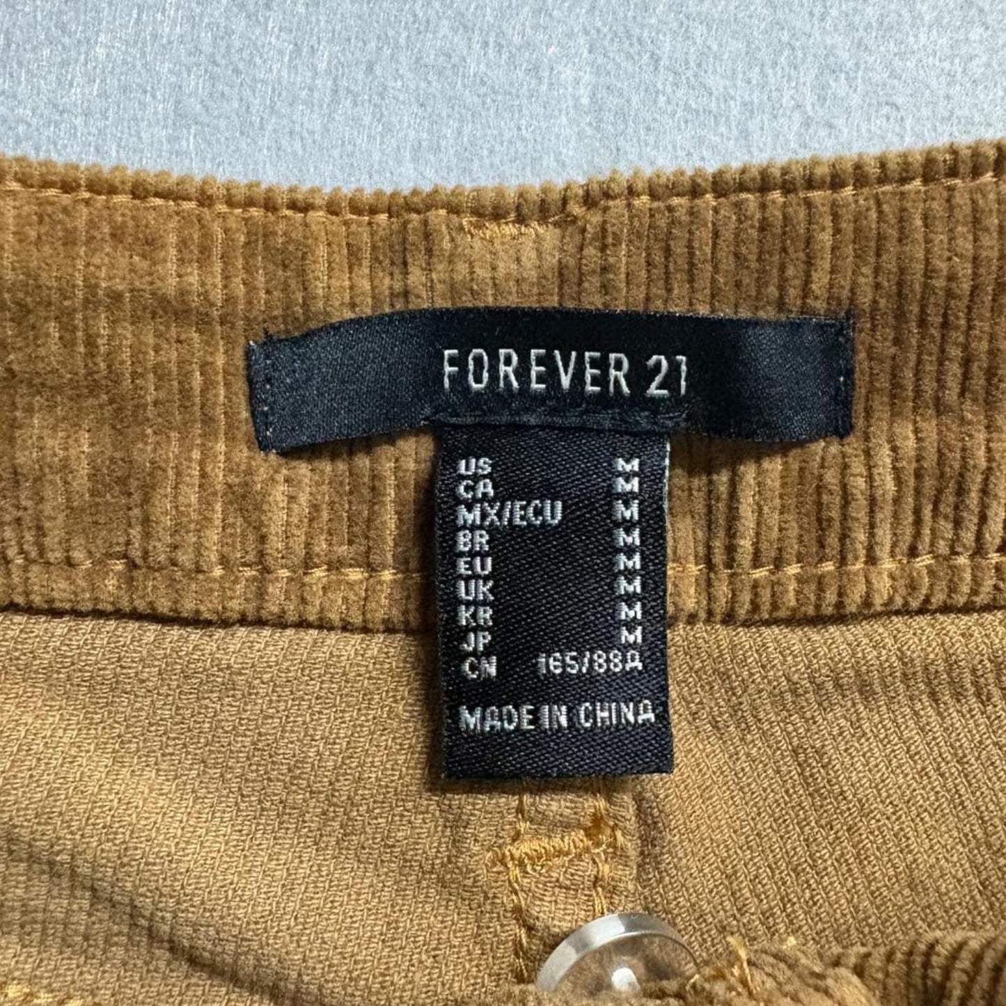 Forever 21 Corduroy Pants Womens Medium Brown Button Fly High Rise Straight Leg
