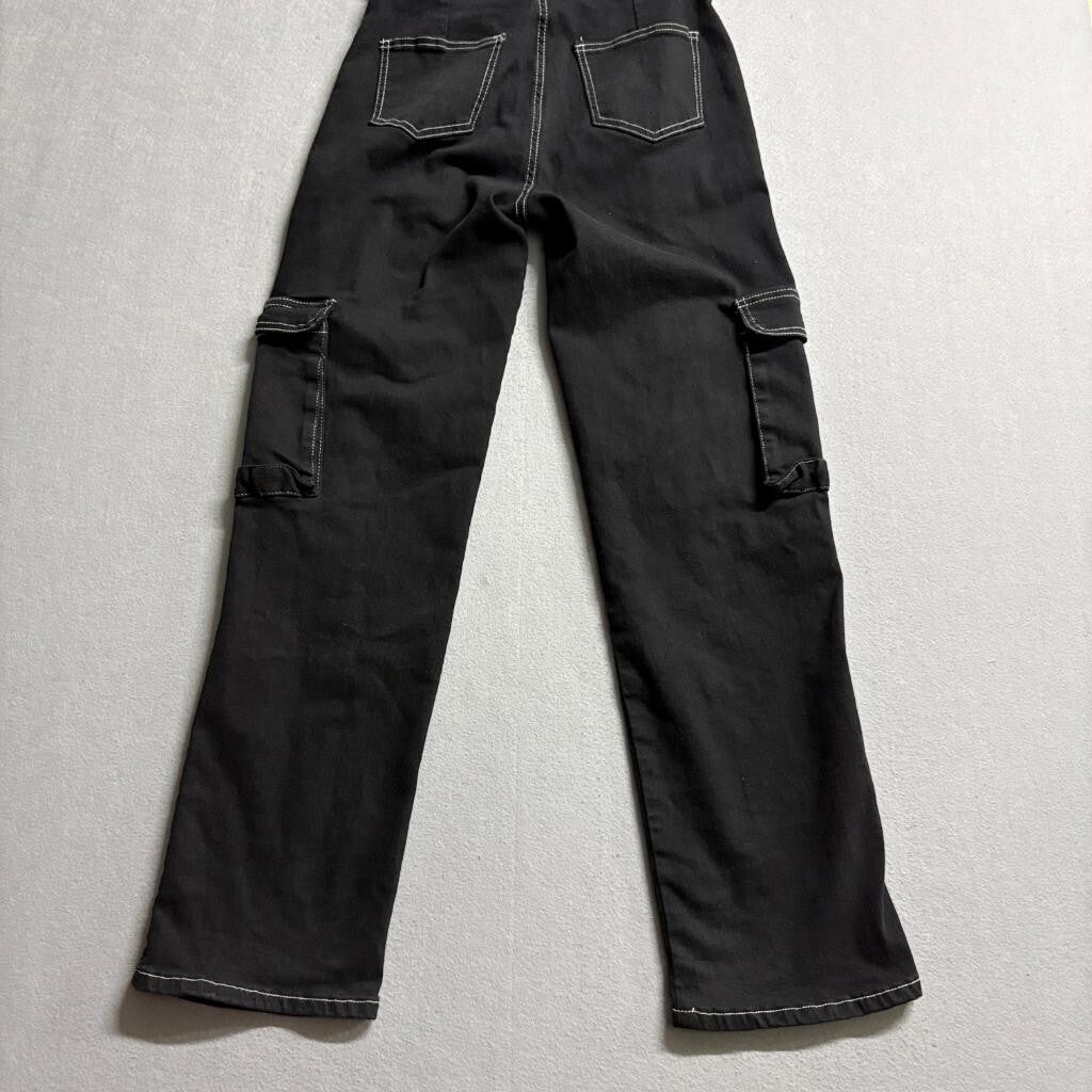 Between Us Black Cargo Pants Womens Size 9 Contrast Stitch High Rise Utility