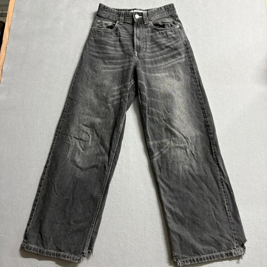 Bershka Wide Leg Jeans Womens Size 28 Gray Black Acid Wash Denim High Rise