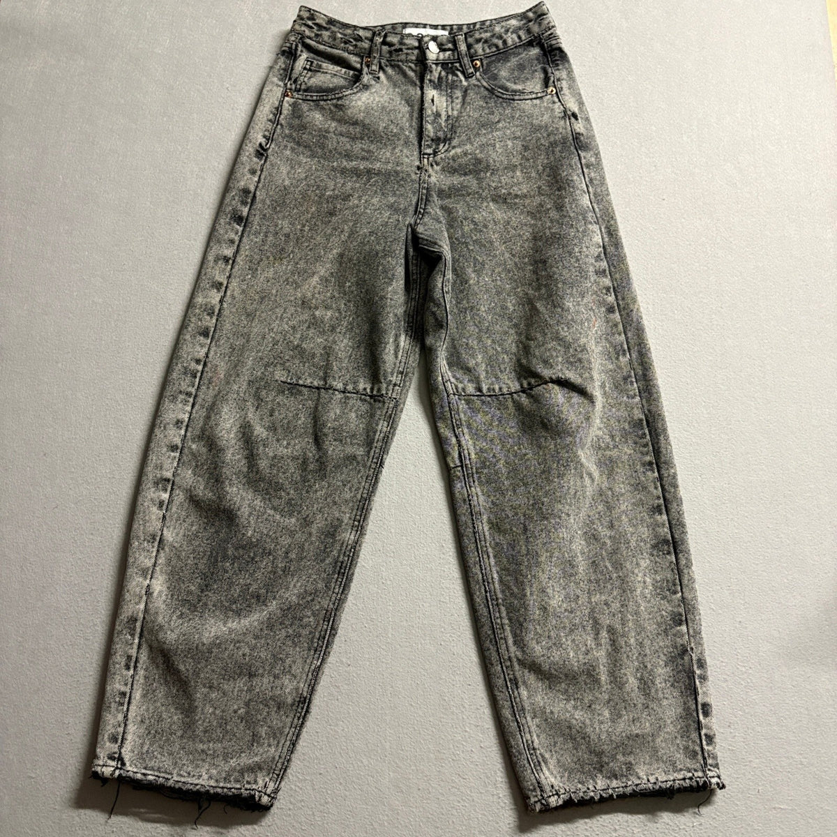 S.O.N.G. Womens High Rise Acid Wash Wide Leg Barrel Jeans Size 3/26 Raw Hem Y2K