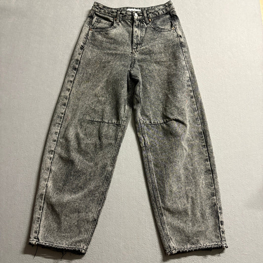 S.O.N.G. Womens High Rise Acid Wash Wide Leg Barrel Jeans Size 3/26 Raw Hem Y2K