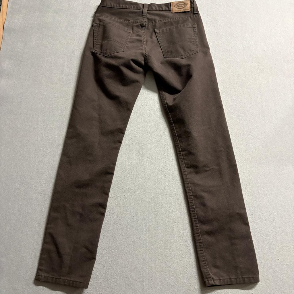 Dickies Slim Fit Pants Mens 28x32 Brown Workwear Chino Flat Front Polyester
