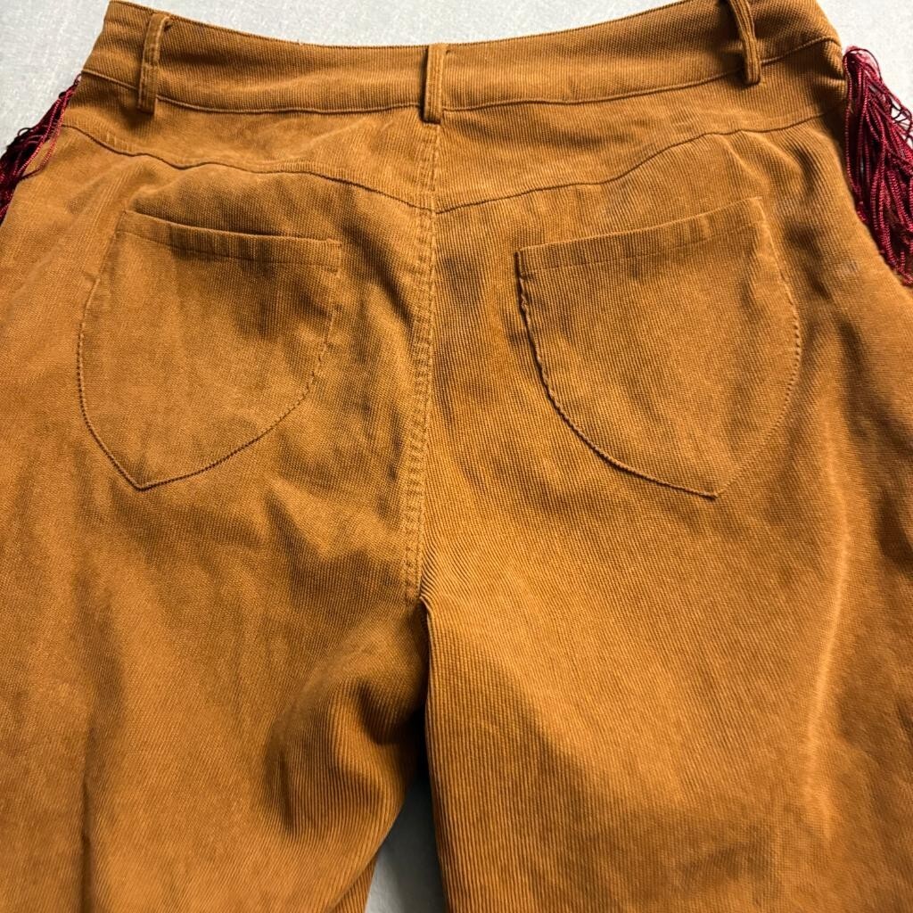 Cider Corduroy Fringe Flare Pants Womens Large Brown Red Western Boho Festival