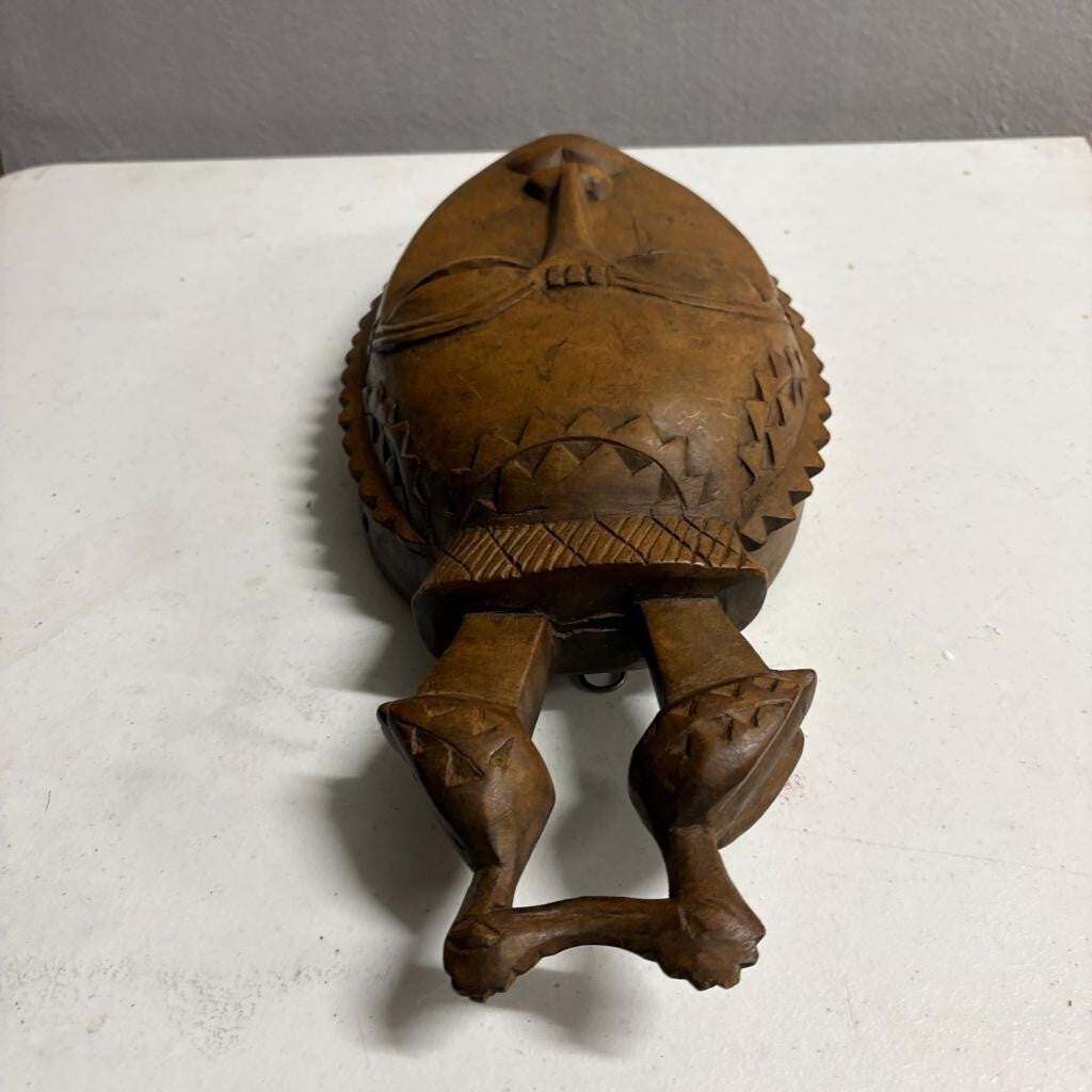 Vintage Hand Carved African Wooden Mask Baule Guro Style Birds Wall Hanging 14"