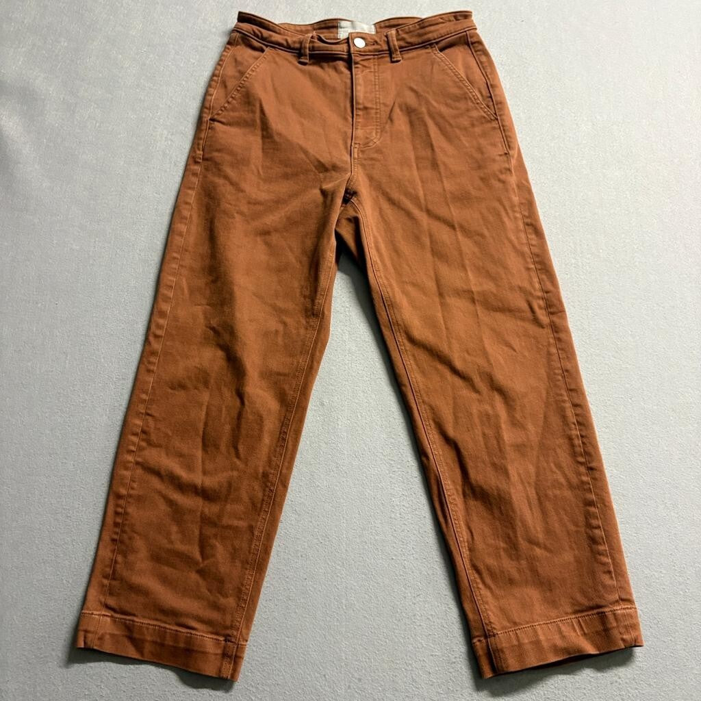 Everlane The Straight Leg Crop Pants Womens 10 Brown Rust High Rise Utility