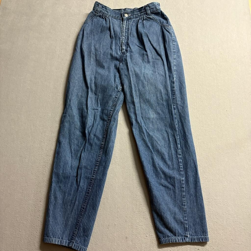 Vintage Levis 90s White Tab Striped Jeans Womens 16 Medium Wash High Rise Mom