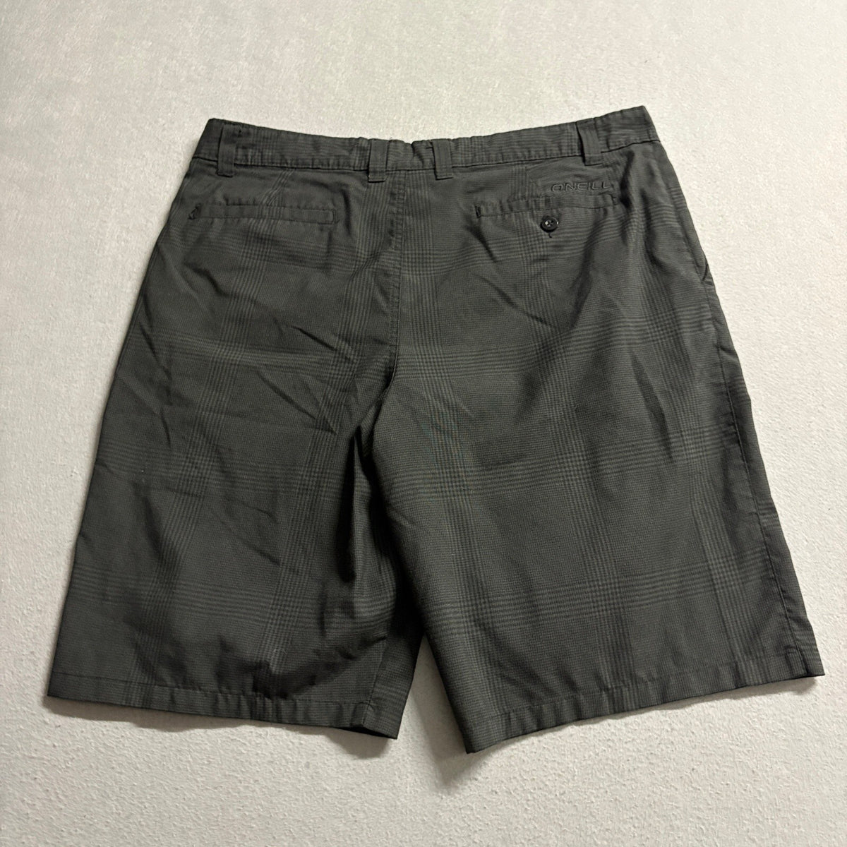 ONeill Hybrid Shorts Mens 36 Gray Plaid Boardshorts Walkshorts Polyester Blend
