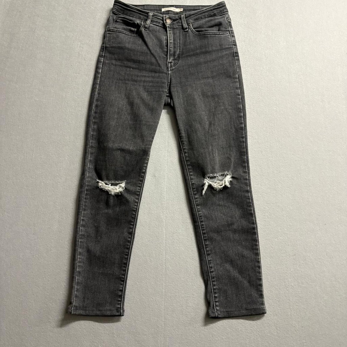 Levi's 721 High Rise Skinny Jeans Womens 27x30 Gray Distressed Ripped Knee Denim