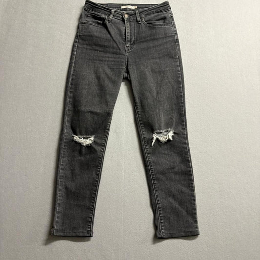 Levi's 721 High Rise Skinny Jeans Womens 27x30 Gray Distressed Ripped Knee Denim