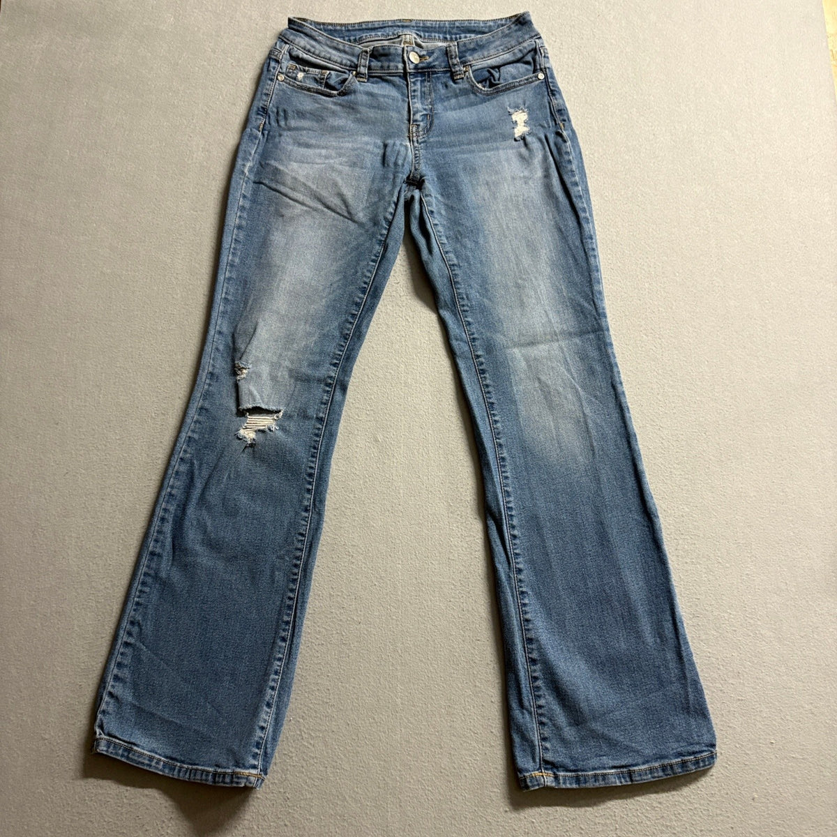 Roebuck and Co Womens Distressed Bootcut Jeans Size 4 Medium Wash Stretch Denim