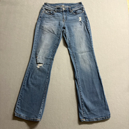 Roebuck and Co Womens Distressed Bootcut Jeans Size 4 Medium Wash Stretch Denim