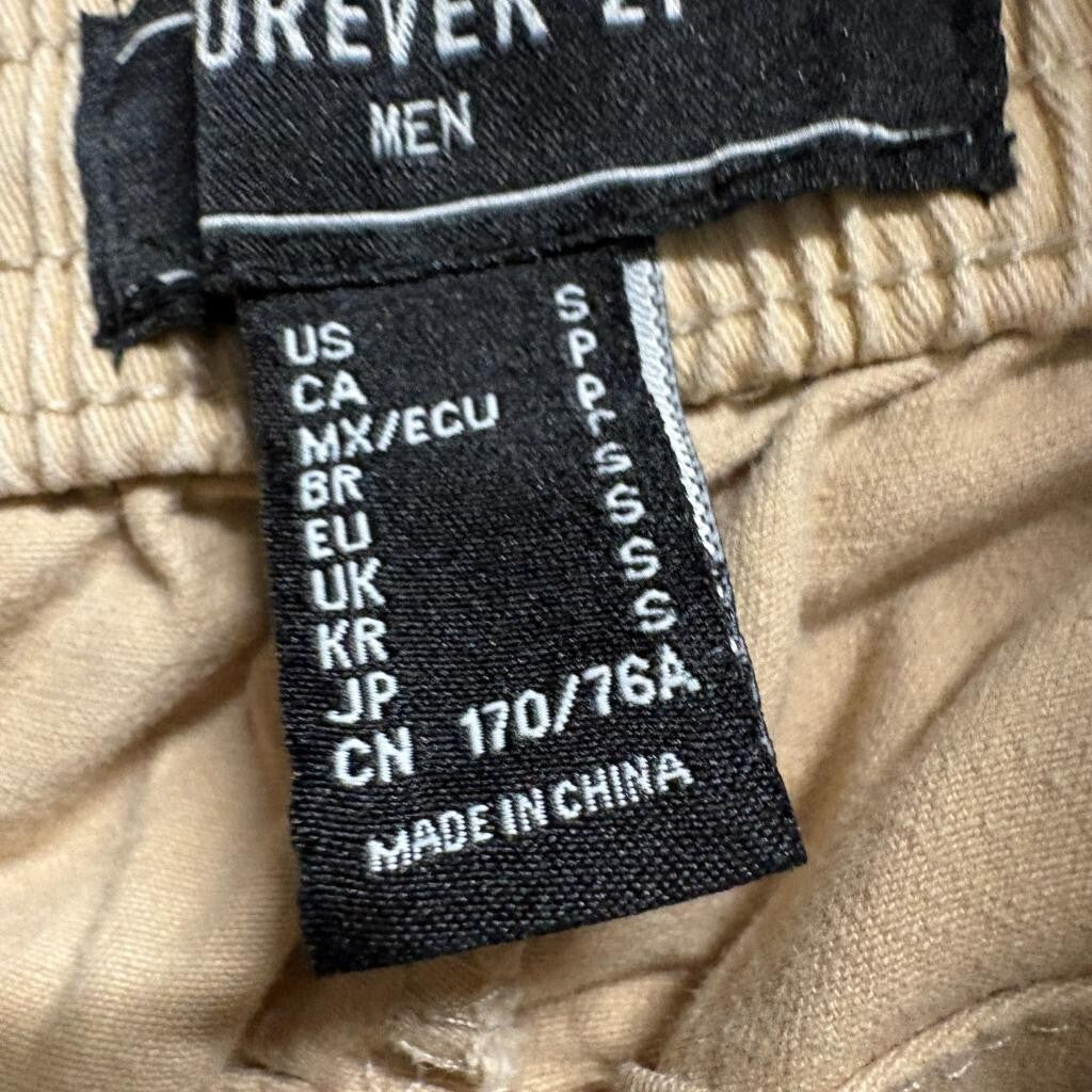 Forever 21 Men Jogger Pants Small Khaki Beige Cotton Blend Drawstring Elastic