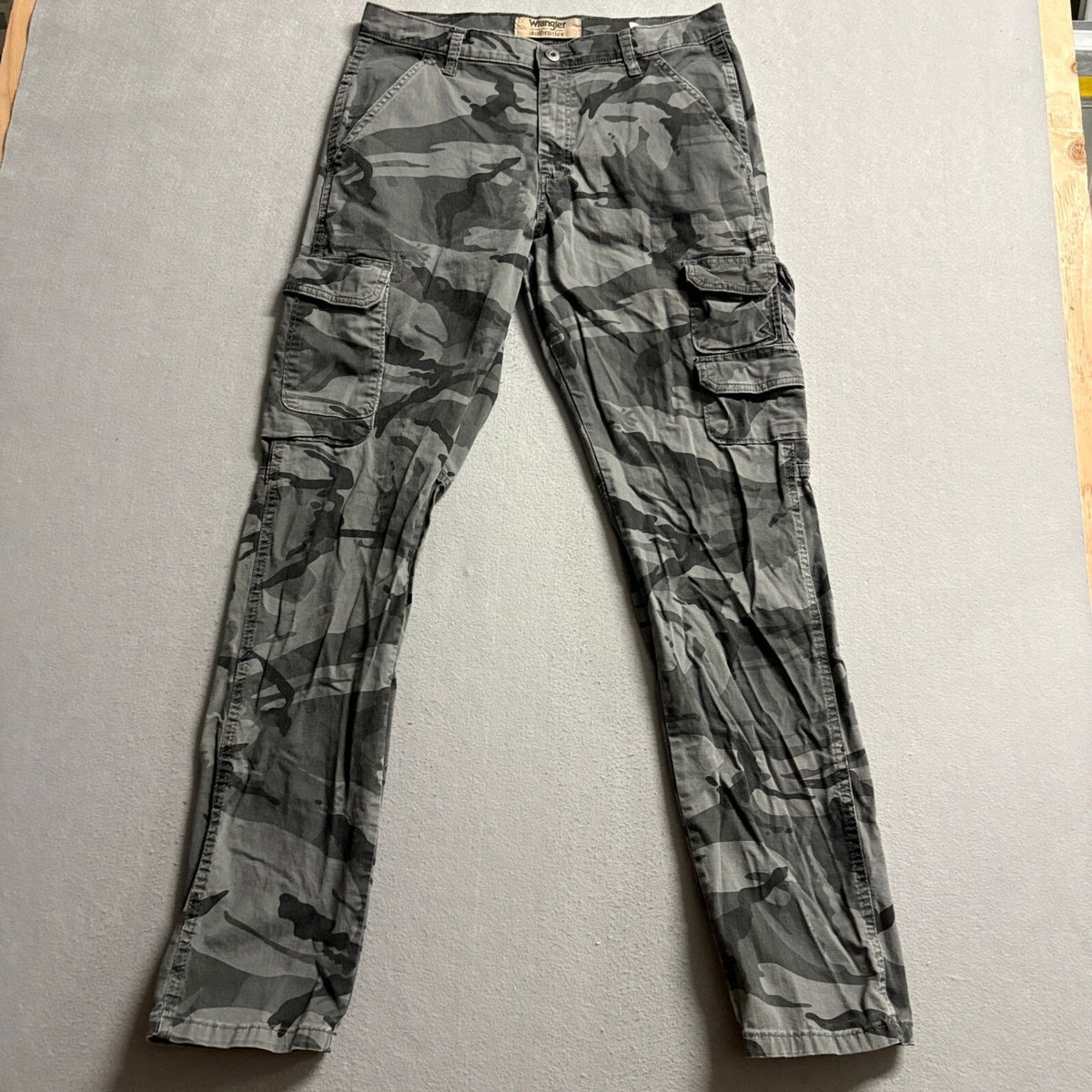 Wrangler Authentics Mens Cargo Pants 32x34 Gray Camo Stretch Twill ZM6SYGL