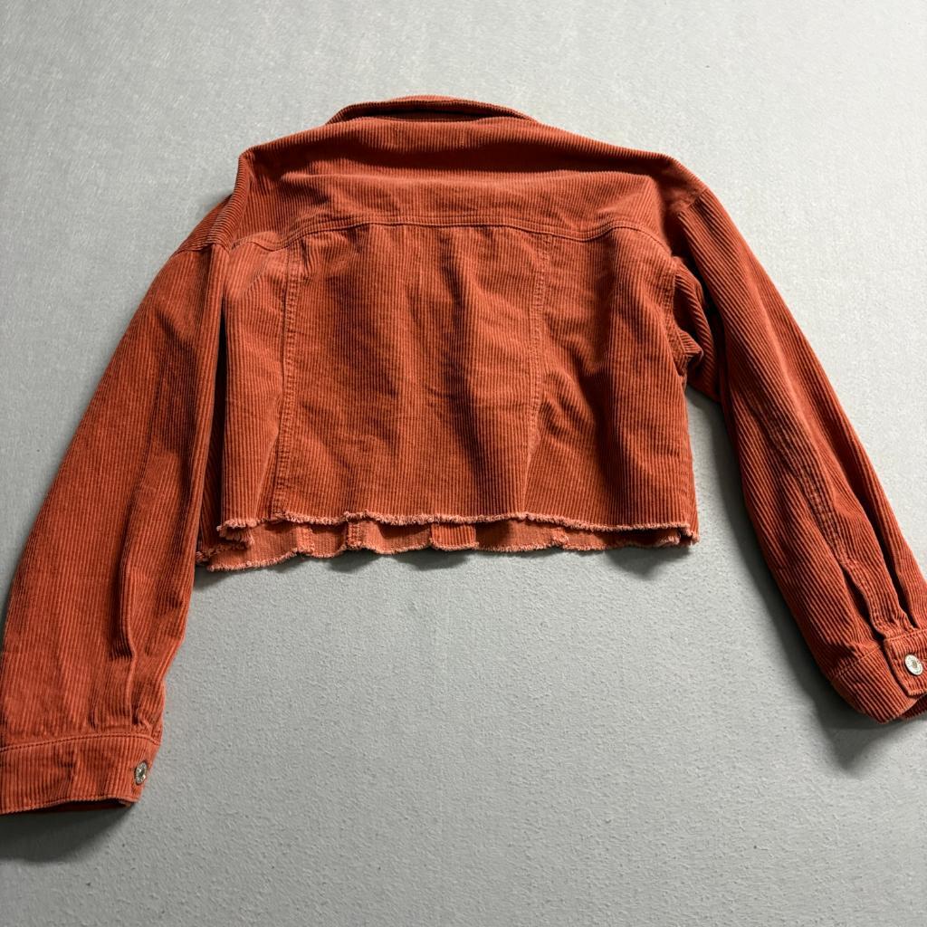 Forever 21 Corduroy Cropped Jacket Womens Medium Rust Orange Raw Hem Button Up