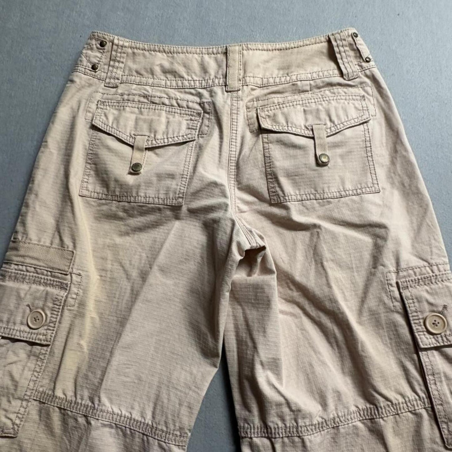Cabi Womens Cargo Capri Pants Size 8 Tan Beige Cotton Ripstop Drawstring Hem