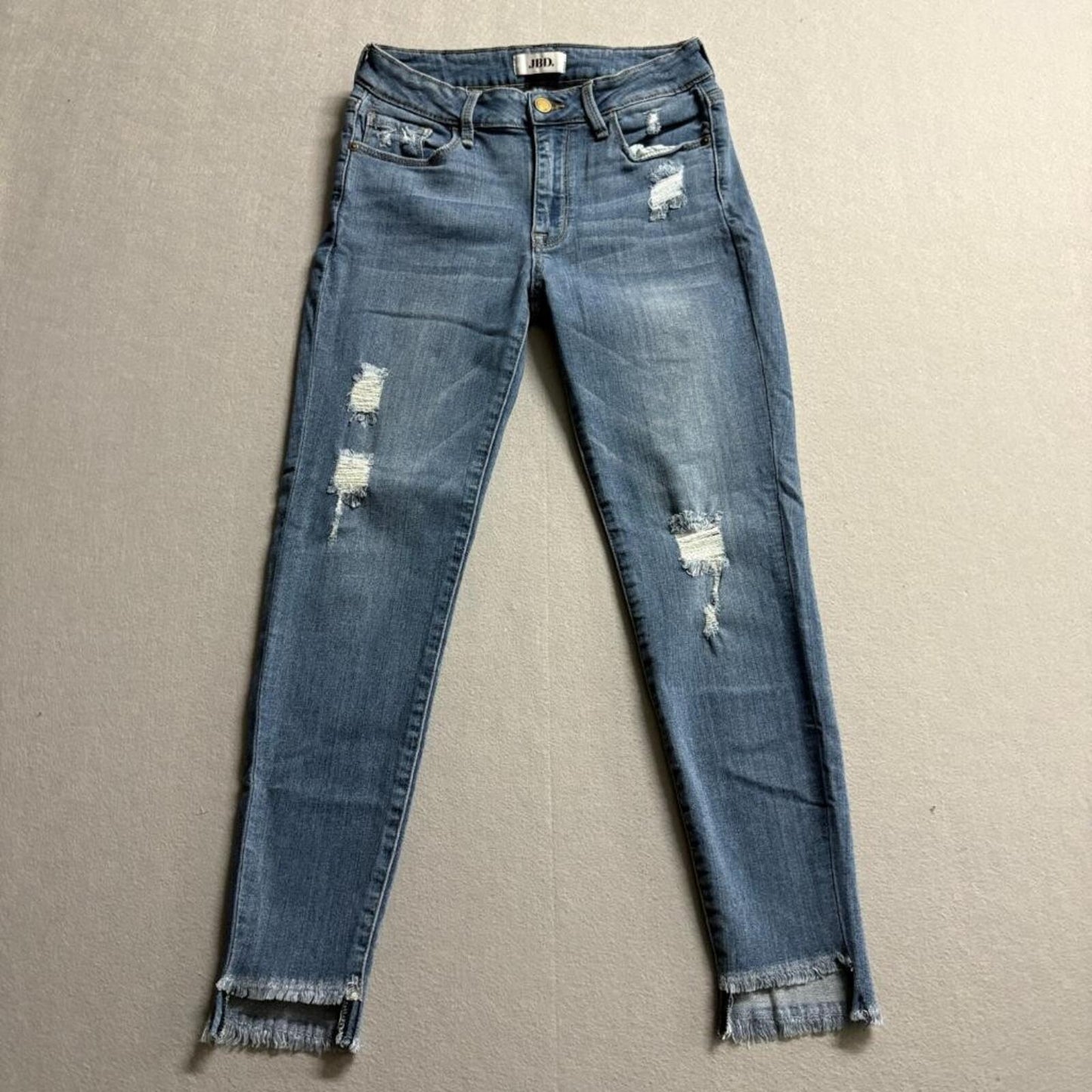 Just Black Denim JBD Distressed Skinny Jeans Womens Size 27 Blue Fringed Step