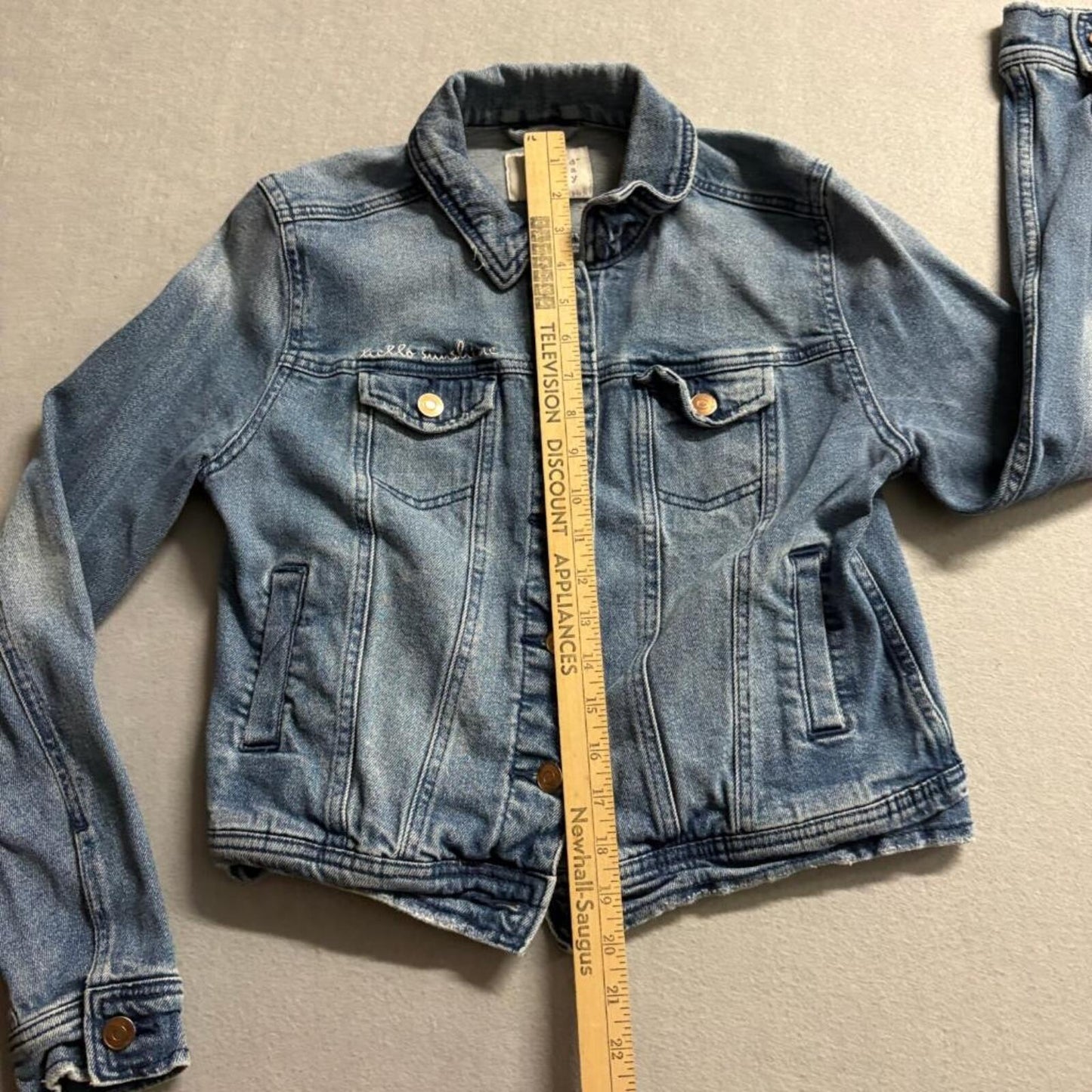 A New Day Girls Denim Jacket Size S Blue Jean Jacket Hello Sunshine Embroidered