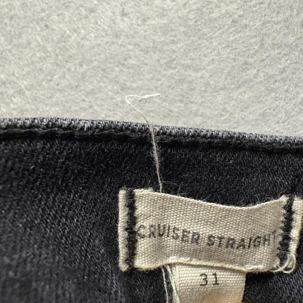 Madewell Cruiser Straight Jeans Womens 31 Black Denim Distressed Hem Stretch