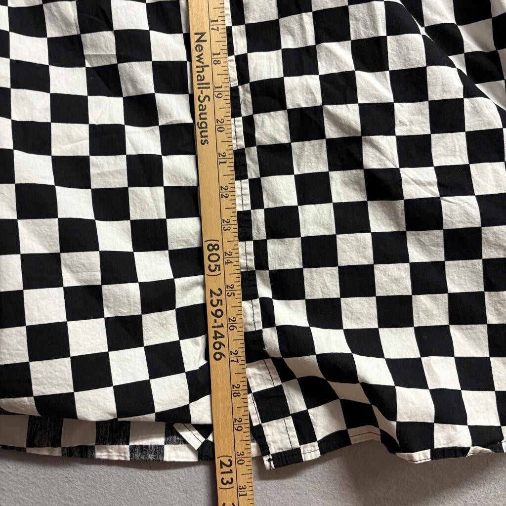 Rude Checkerboard Short Sleeve Button Up Shirt Mens XL Black White Ska Punk Emo