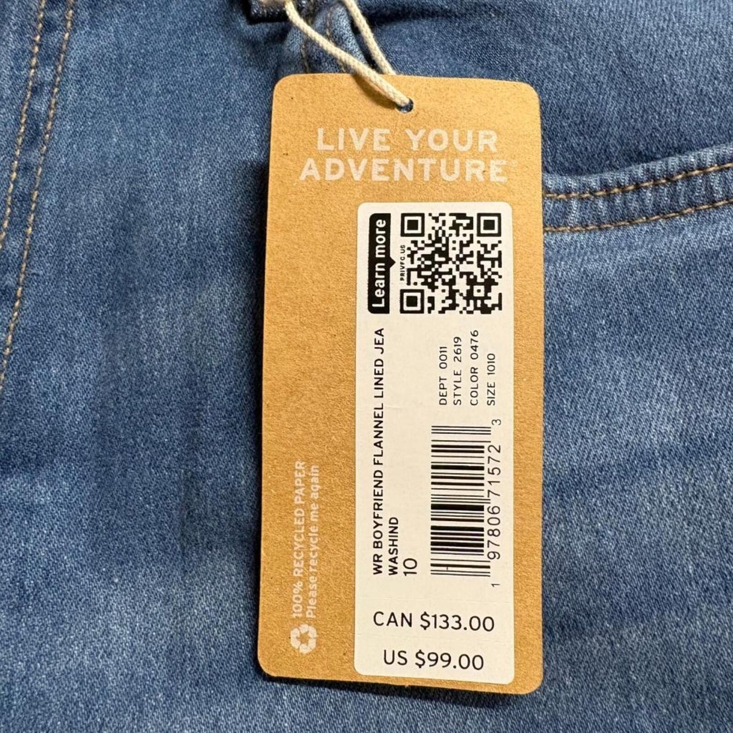 Eddie Bauer Flannel Lined Jeans Womens 10 Blue Boyfriend Midrise Slim NWT