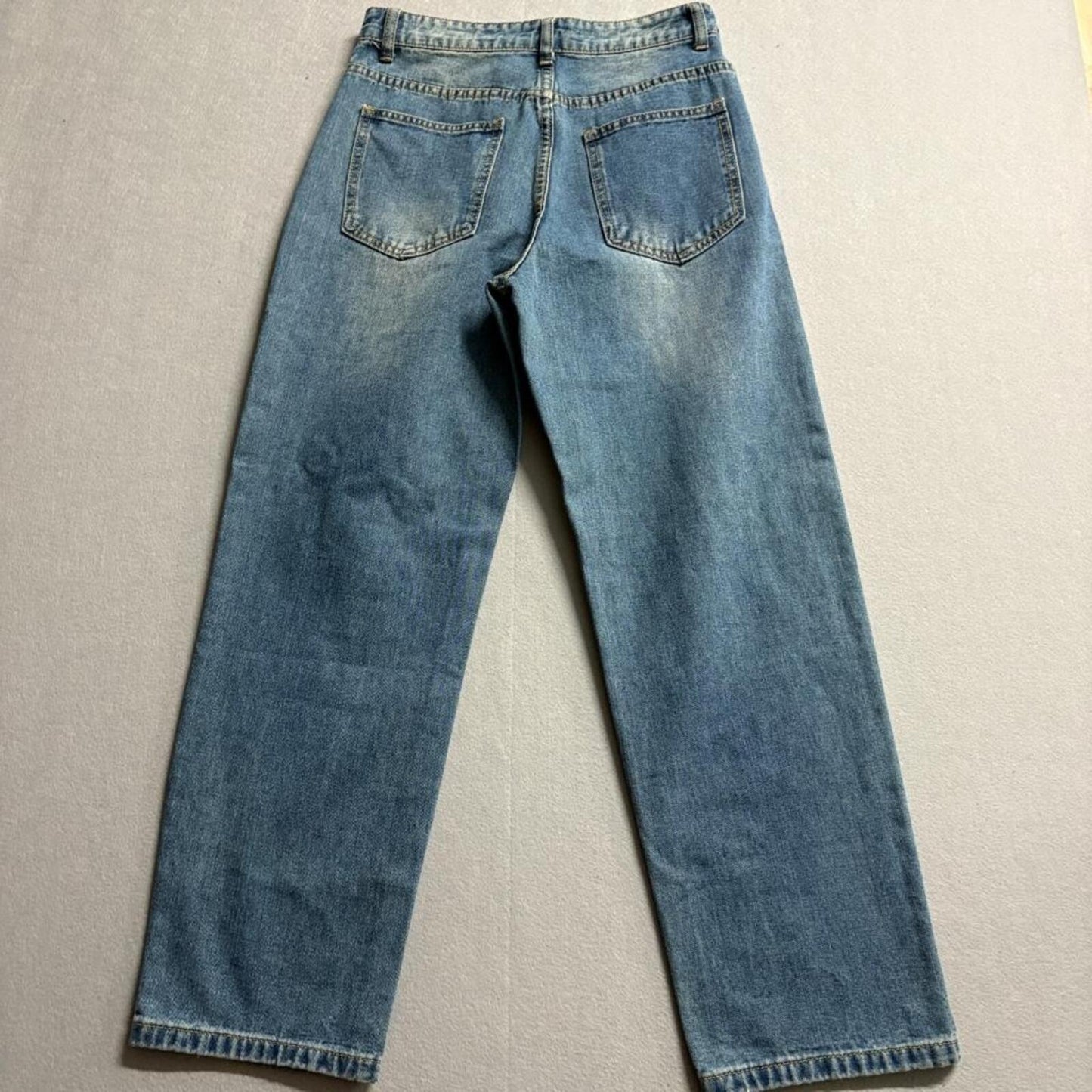 SHEIN Skull Rose Graffiti Print Jeans Womens XS Blue Denim Straight Leg Pants
