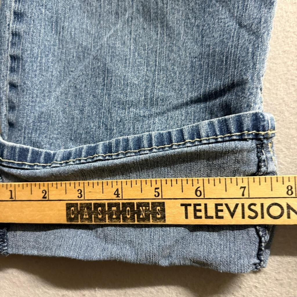 Angels Jeans Womens 16 Blue Denim Capri Crop Stretch Flap Pocket Mid Rise