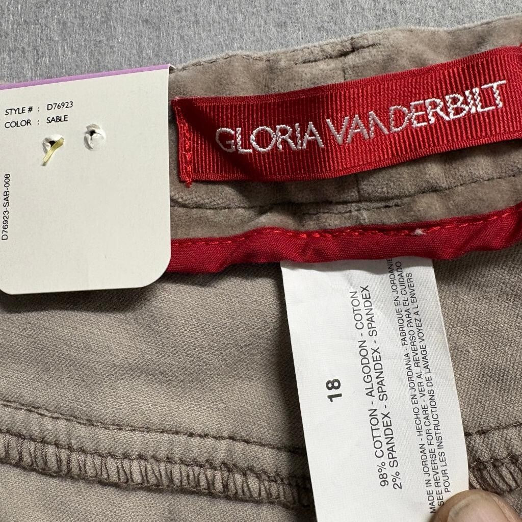 Gloria Vanderbilt Velveteen Stretch Bootcut Pants Womens 18 Sable Brown NWT