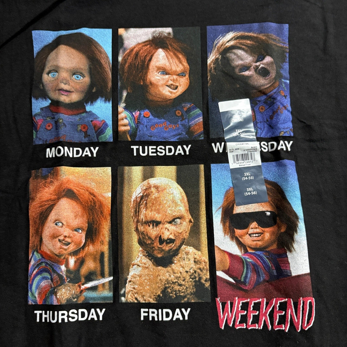 Chucky Child's Play Horror Movie Graphic T-Shirt Mens 3XL Black Days of the Week