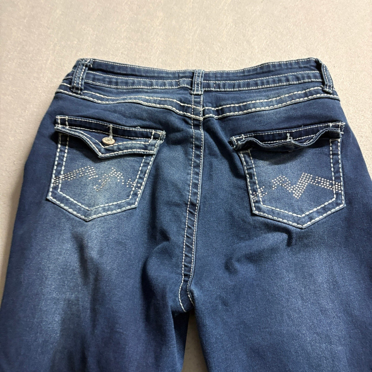 Bamboo Jeans Womens Size 15 Distressed Bootcut Flare Dark Wash Stretch Denim