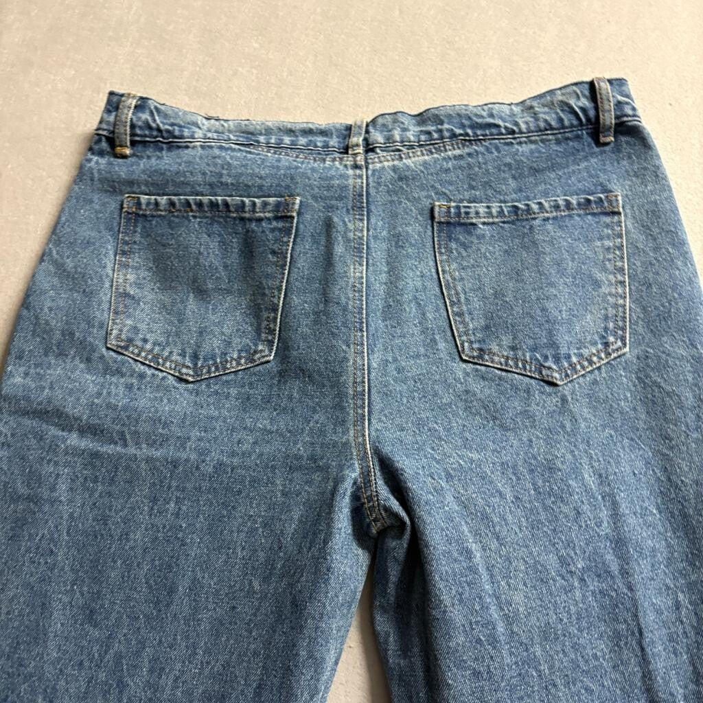 Edikted Distressed Straight Leg Jeans Womens XL Blue Denim High Rise Ripped