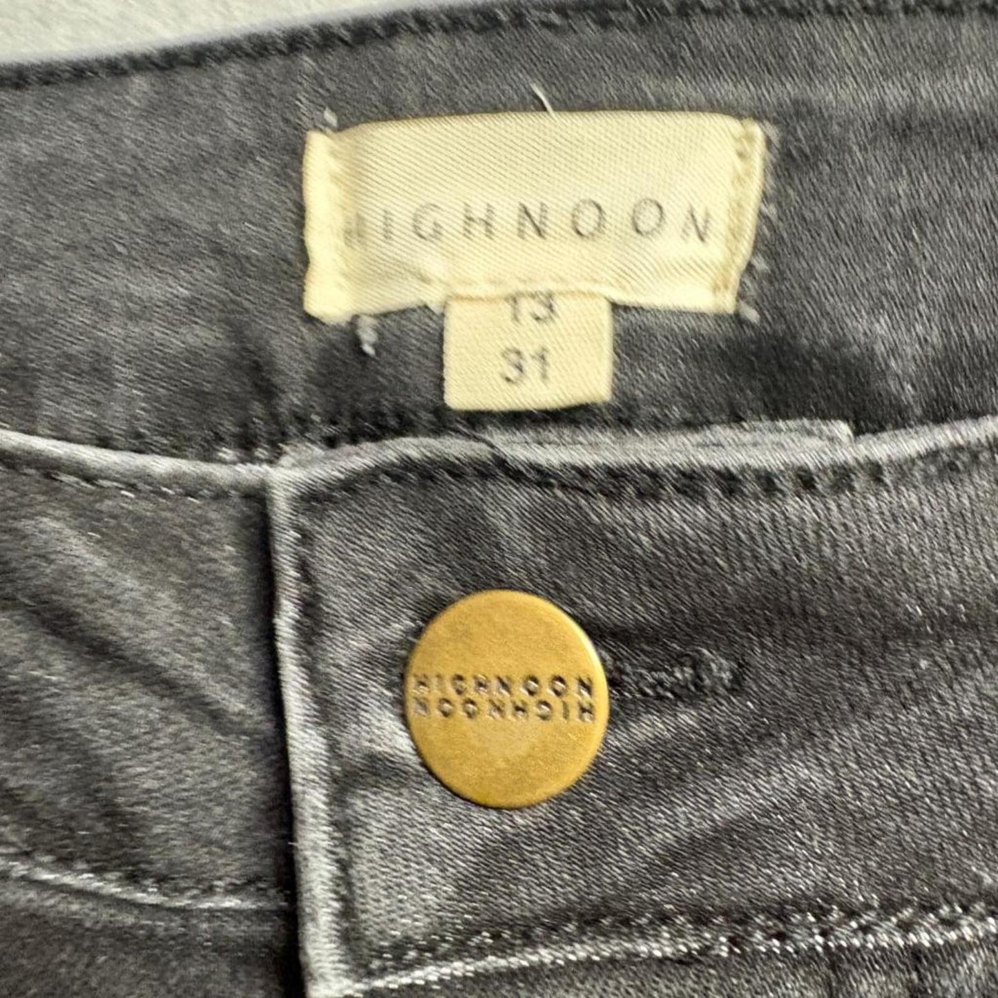 High Noon Flare Jeans Womens 13 31 Grey Faded Denim Raw Hem Stretch Bell Bottom