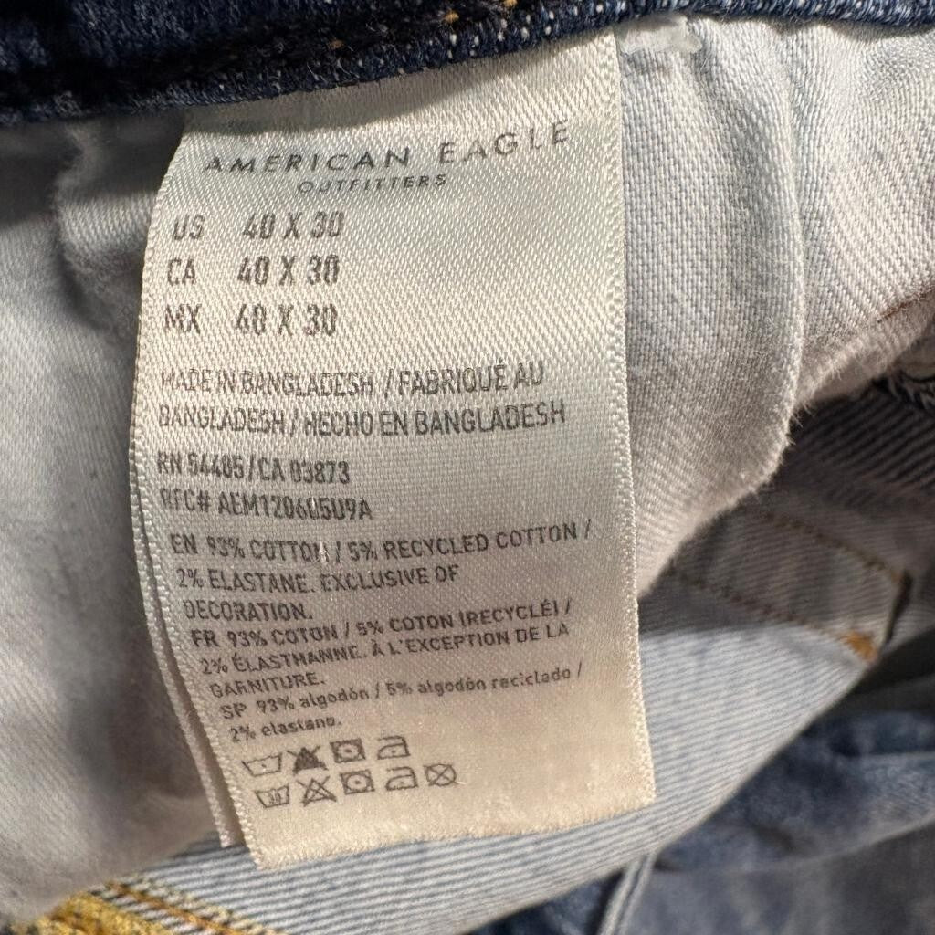 American Eagle Slim Straight Flex Jeans Mens 40x30 Blue Denim Stretch Pants