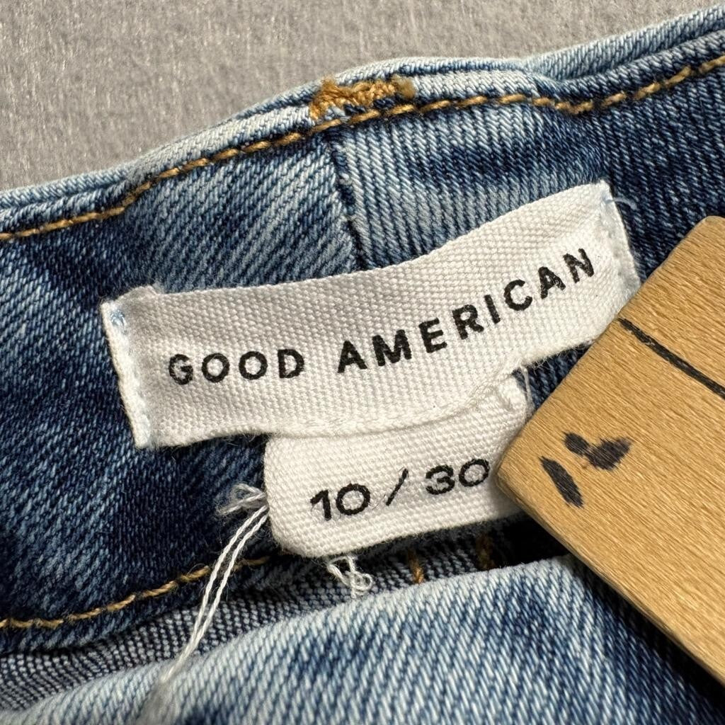 Good American High Rise Skinny Jeans Womens Size 10 30 Blue Denim Raw Hem