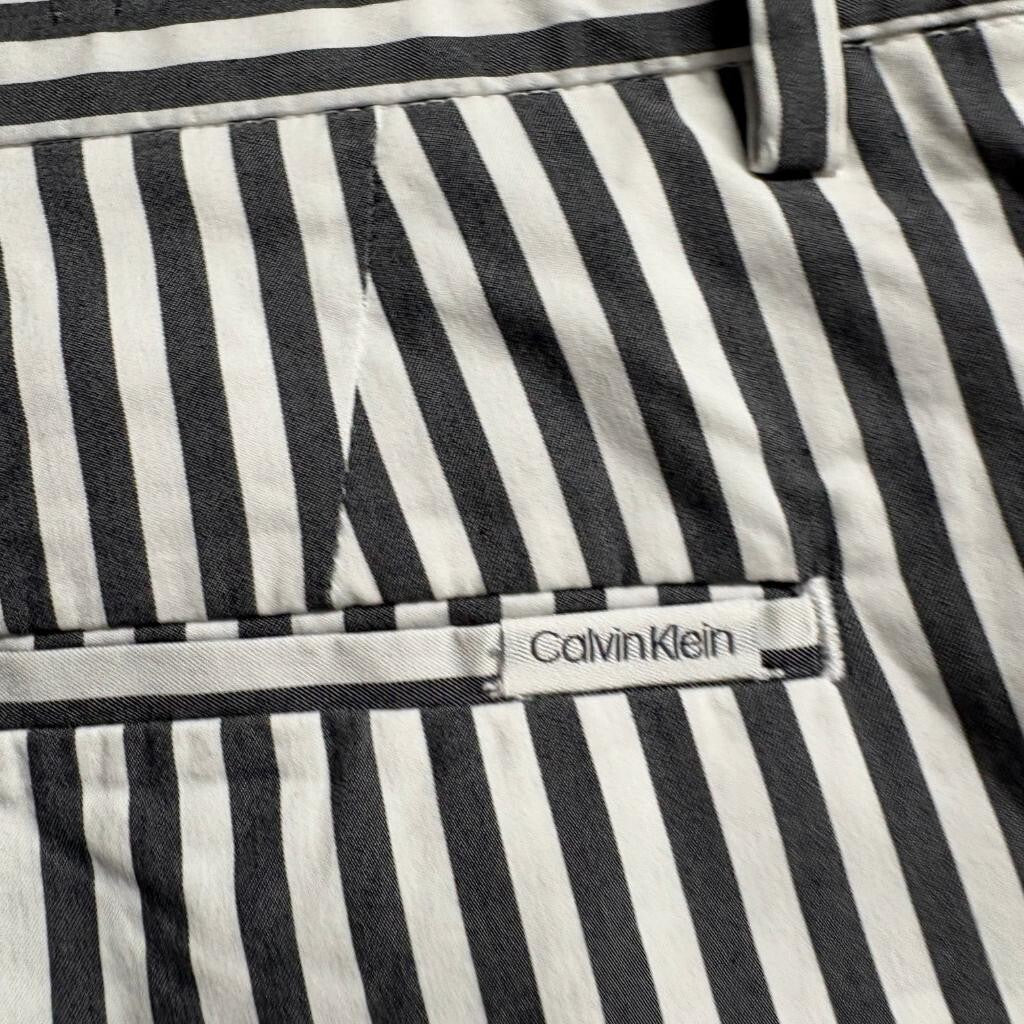 Calvin Klein Striped Shorts Womens 38 Black White Cotton Blend Casual